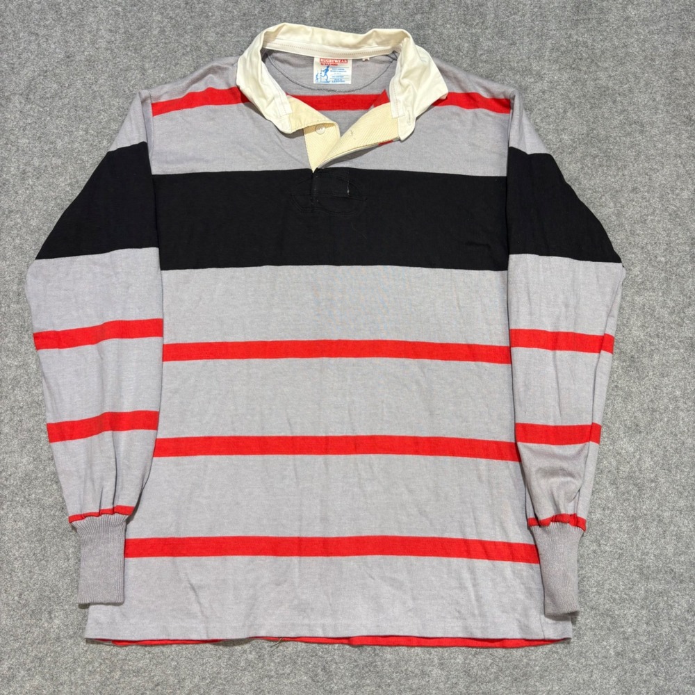 Vintage Rugbywear by Maxmore Striped Rugby Shirt Mens 46 Grey Black Red Lesotho